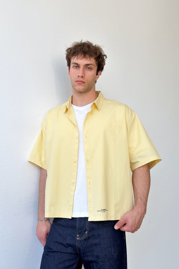 Basic Oversize Sarı Poplin Crop Gömlek