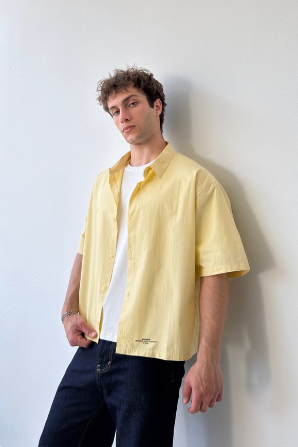 Basic Oversize Sarı Poplin Crop Gömlek