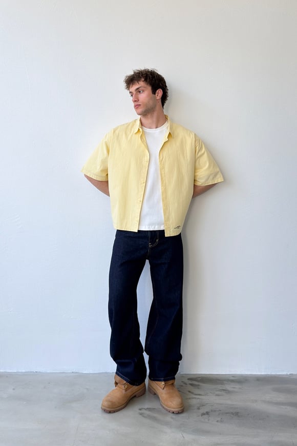 Basic Oversize Sarı Poplin Crop Gömlek