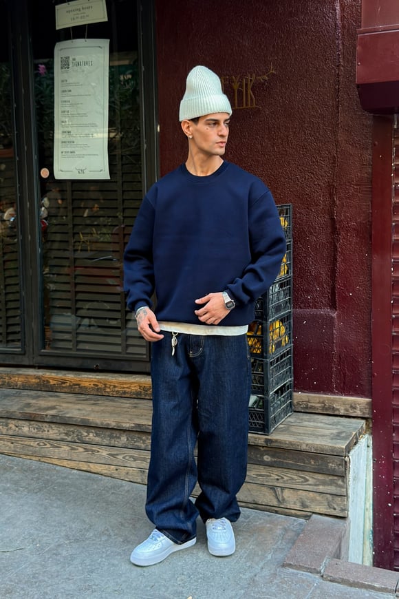 Puffer Navy Blue Boxy Fit Sweat