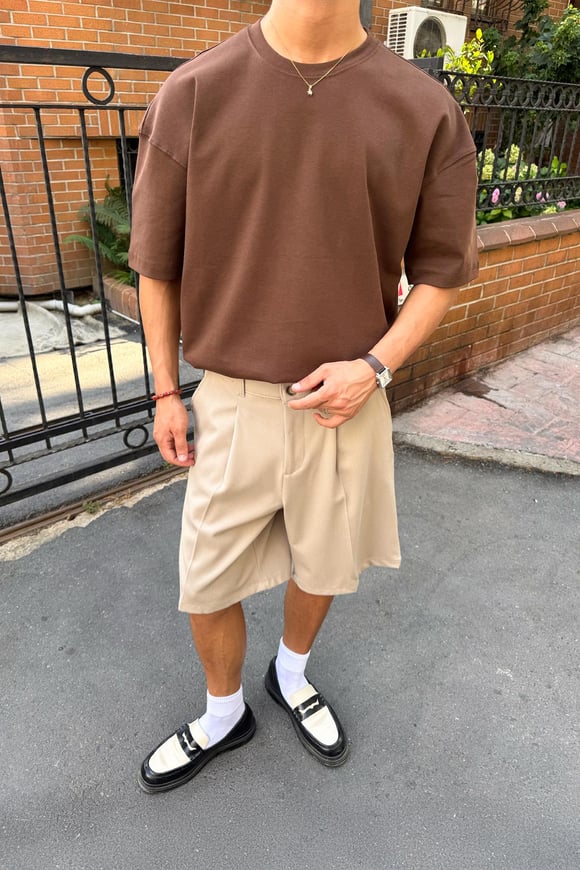Basic Oversize Tişört Koyu Kahve