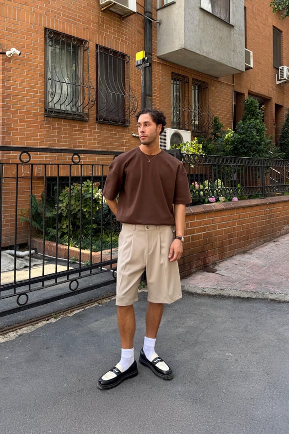Basic Oversize Tişört Koyu Kahve