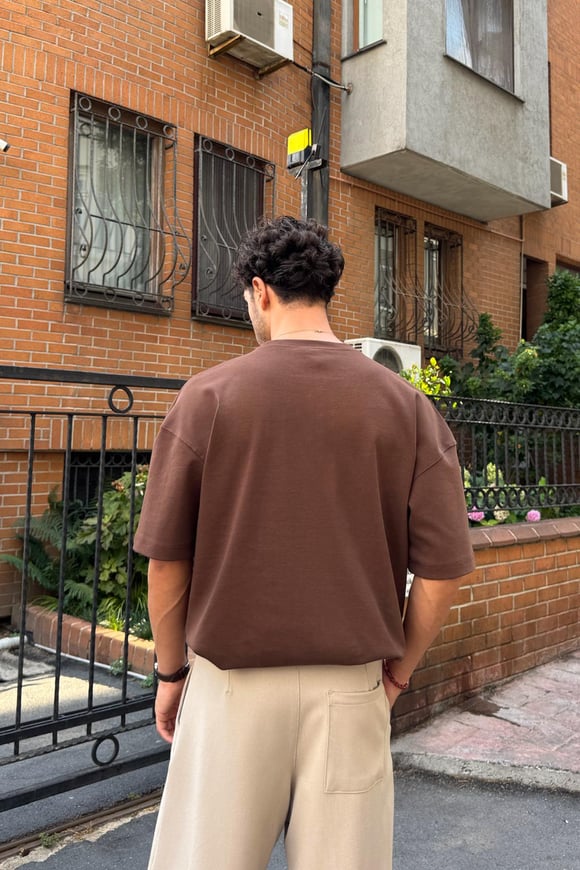 Basic Oversize Tişört Koyu Kahve