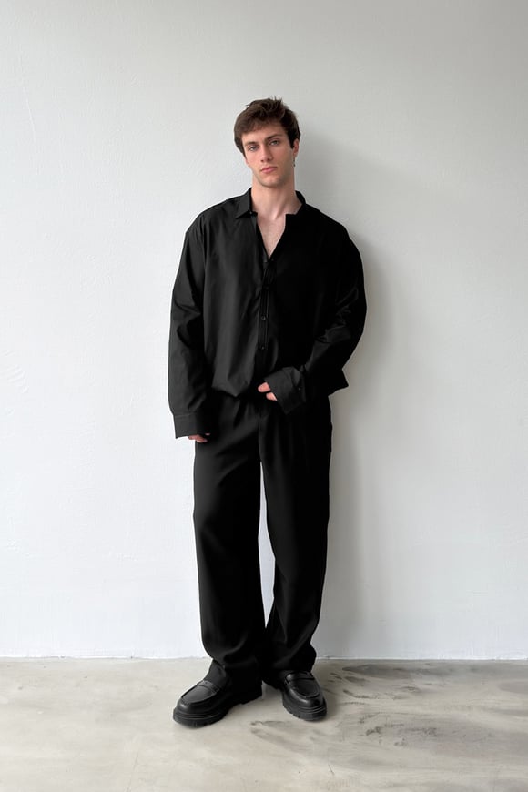 Basic Siyah Poplin Oversize Gömlek