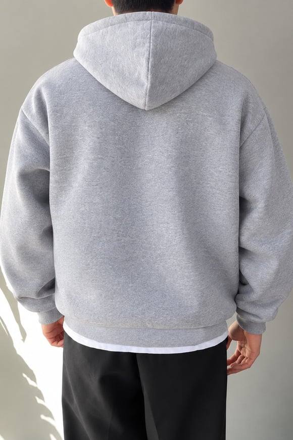 Basic Zip Hoodie Gri Melanj