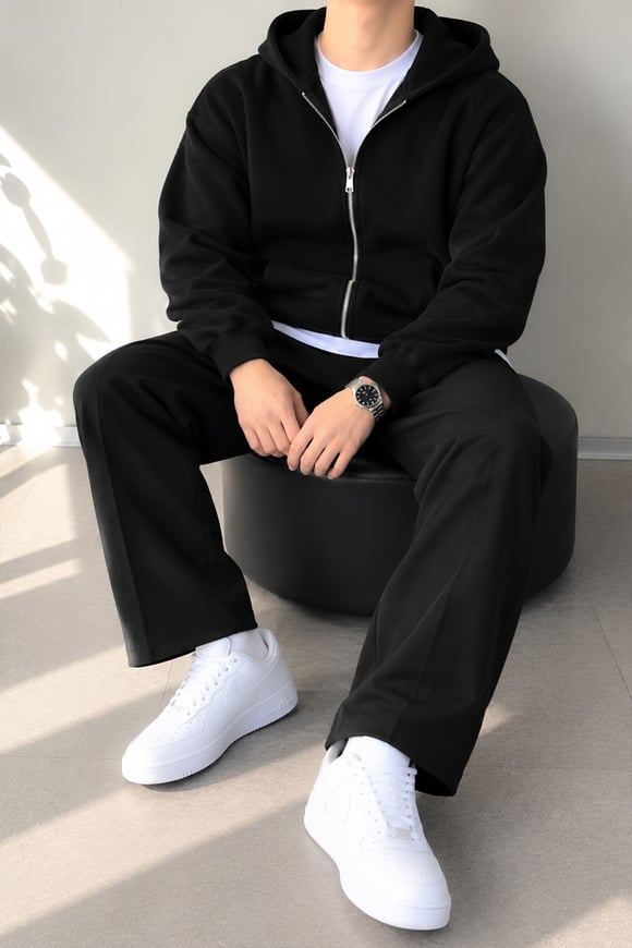 Basic Zip Hoodie Siyah
