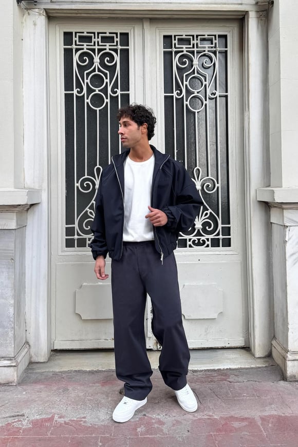 Bel Lastikli Baggy Gabardin Pantolon Füme