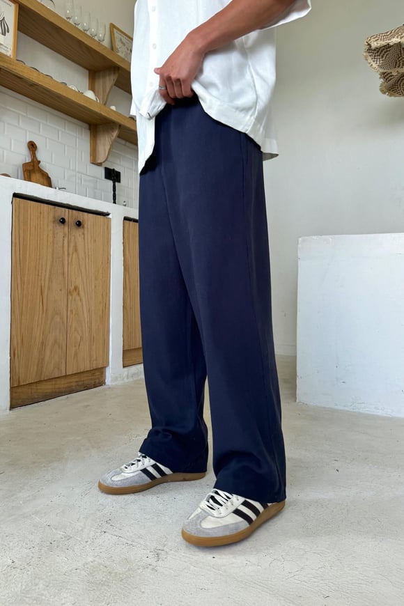 Bel Lastikli Keten Baggy Pantolon Lacivert