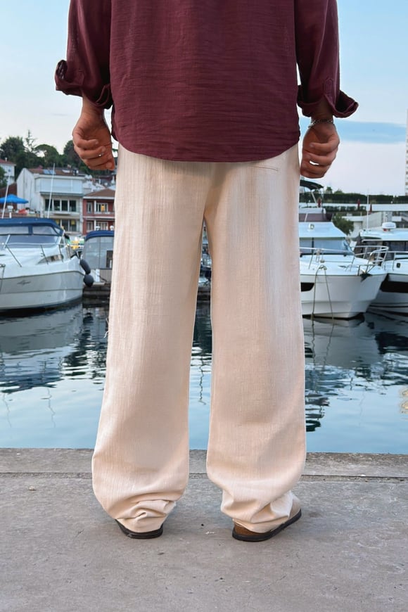 Bel Lastikli Keten Pantolon