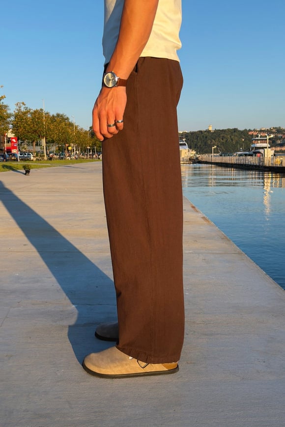 Bel Lastikli Rahat Kesim Keten Pantolon