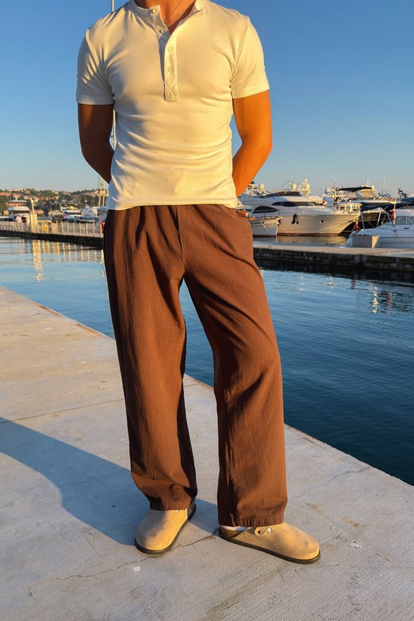 Bel Lastikli Rahat Kesim Keten Pantolon