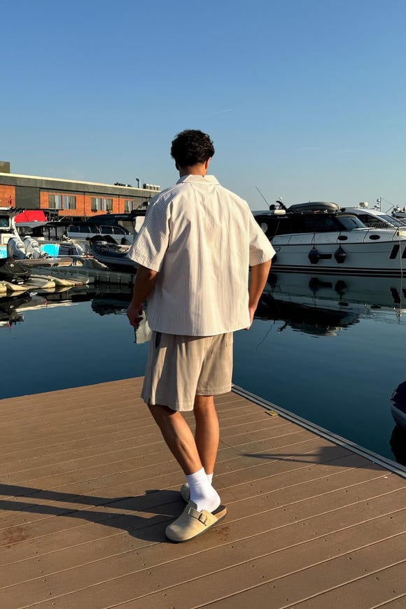 Bermuda Bel Lastikli Basic Şort Bej