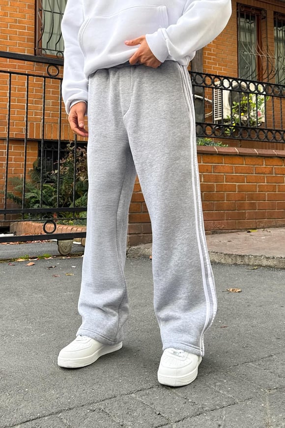 Biyeli Eşofman Altı Gri Melanj