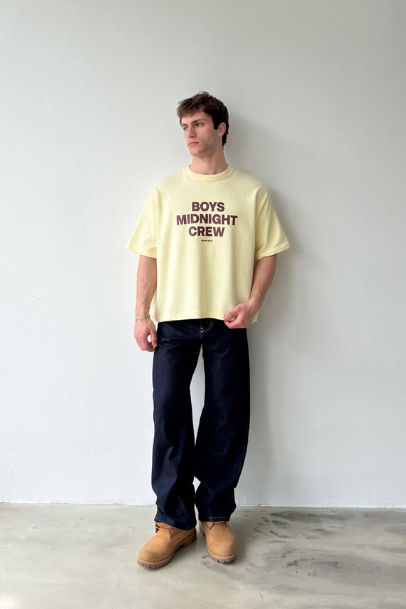 Boys Midnight Crew Baskılı Crop Tişört