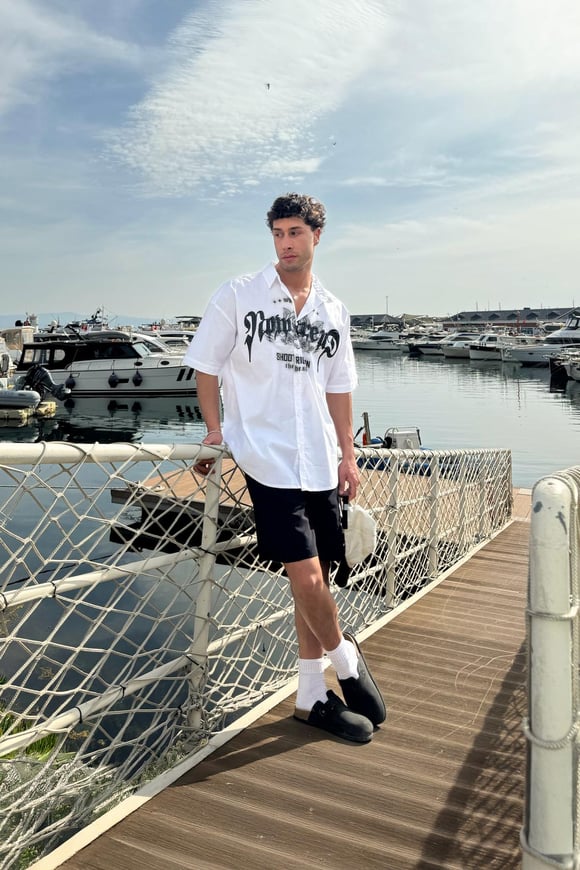Çamur Baskı Bengalin Gömlek Beyaz