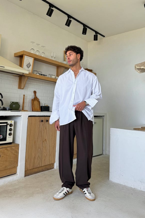 Çift Pileli Kumaş Pantolon Kahverengi