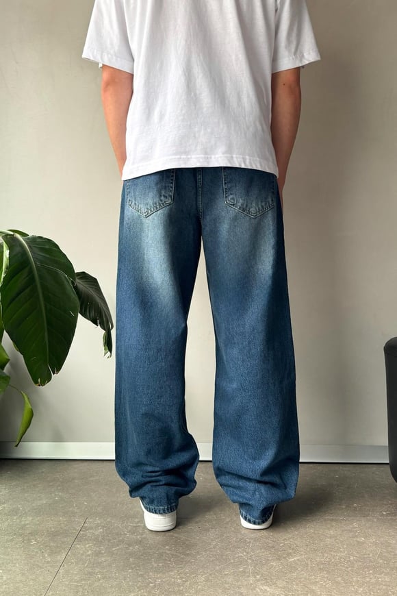 Çizgi Detay Mavi Baggy Jean