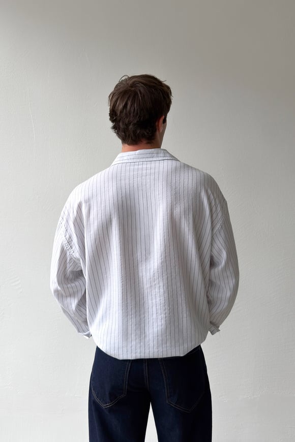 Çizgili Beyaz Poplin Oversize Gömlek