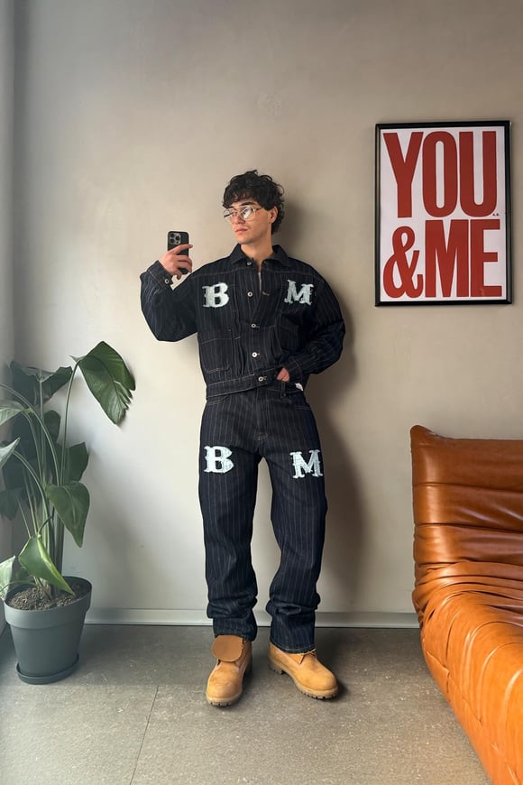 Çizgili Denim Lacivert Takım