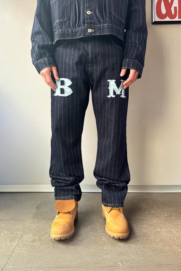 Çizgili Denim Lacivert Takım