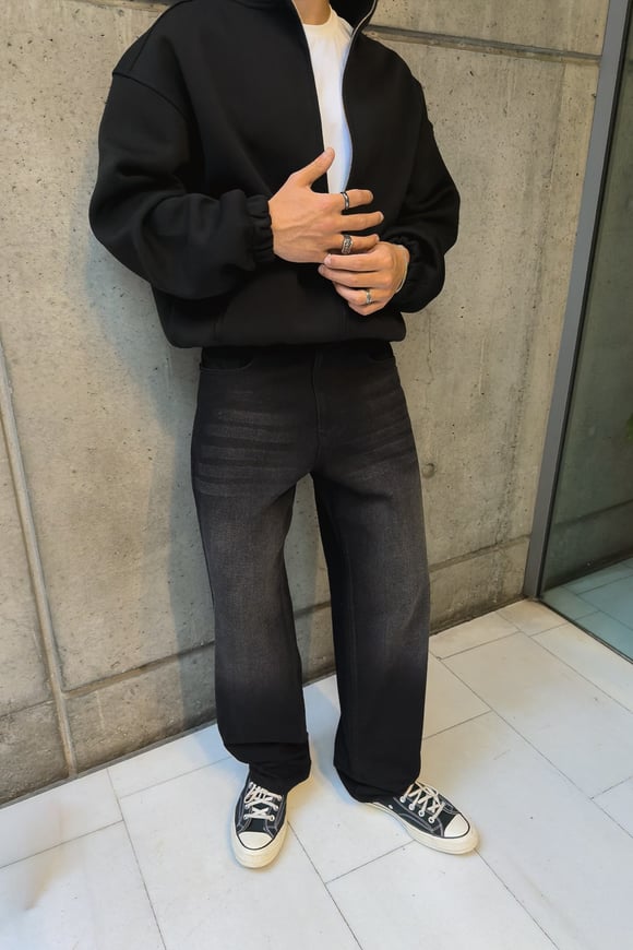 Washed Black Regular Pants