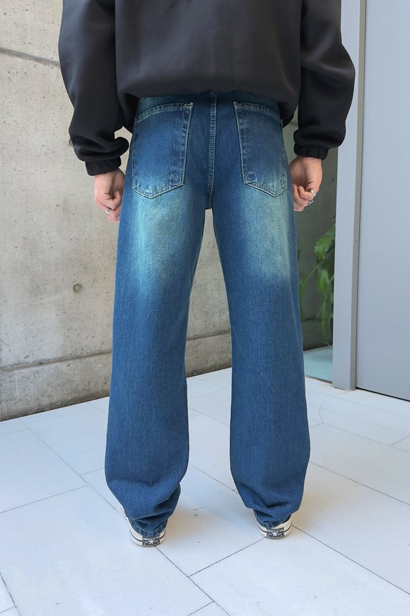 Washed Dark Blue Regular Pants