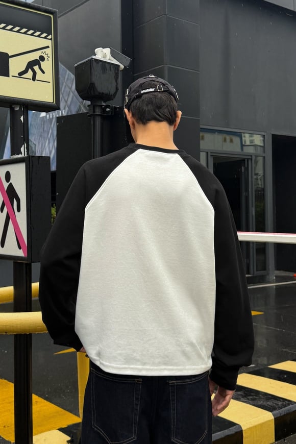 Contrast Print White Black Raglan Long Sleeve