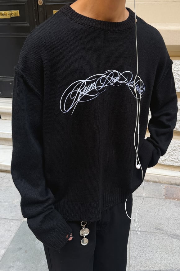 Curved Distressed Boxy Fit Knit
