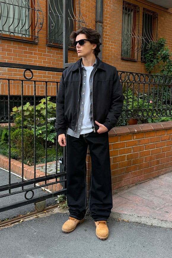 Gravel Contrast Black Baggy Fit Jeans