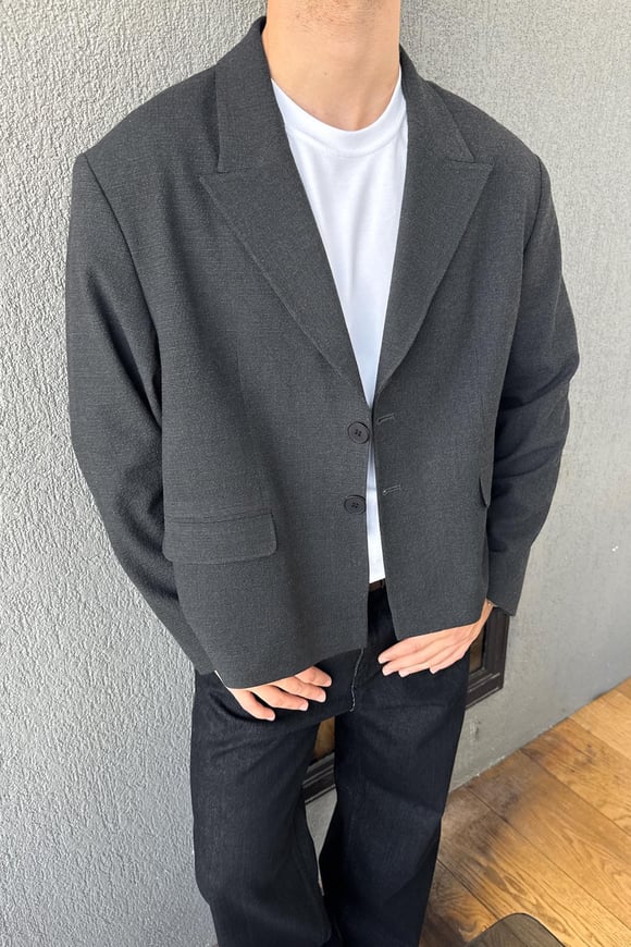 Crop Fit Blazer Ceket Antrasit