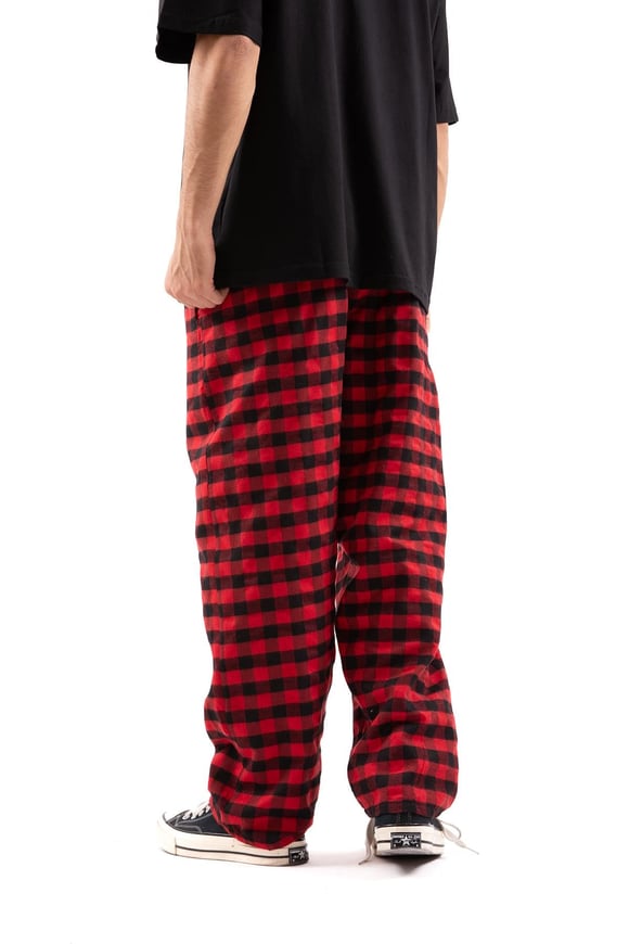 Ekose Desen Bel Lastikli Kırmızı Pijama