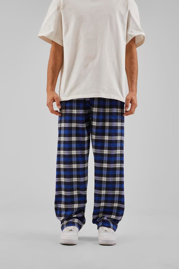 Ekose Desen Bel Lastikli Saks Mavisi Pijama