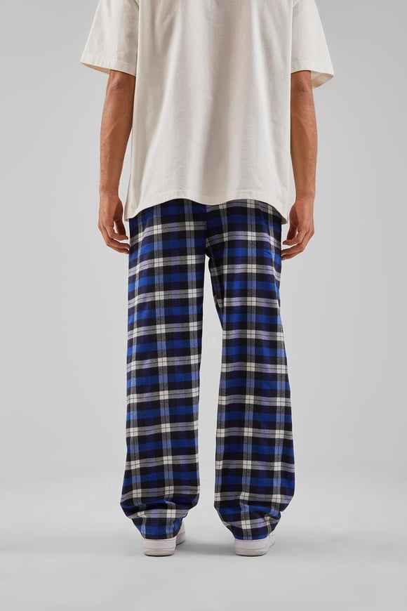 Ekose Desen Bel Lastikli Saks Mavisi Pijama