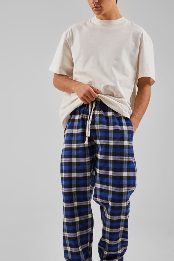 Ekose Desen Bel Lastikli Saks Mavisi Pijama