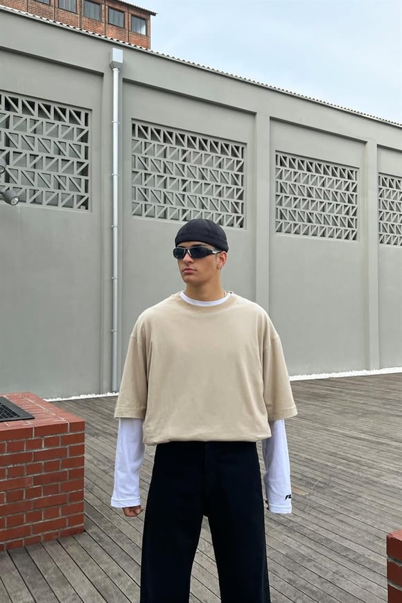 Flaw Atelier Basic Bej Oversize Tişört