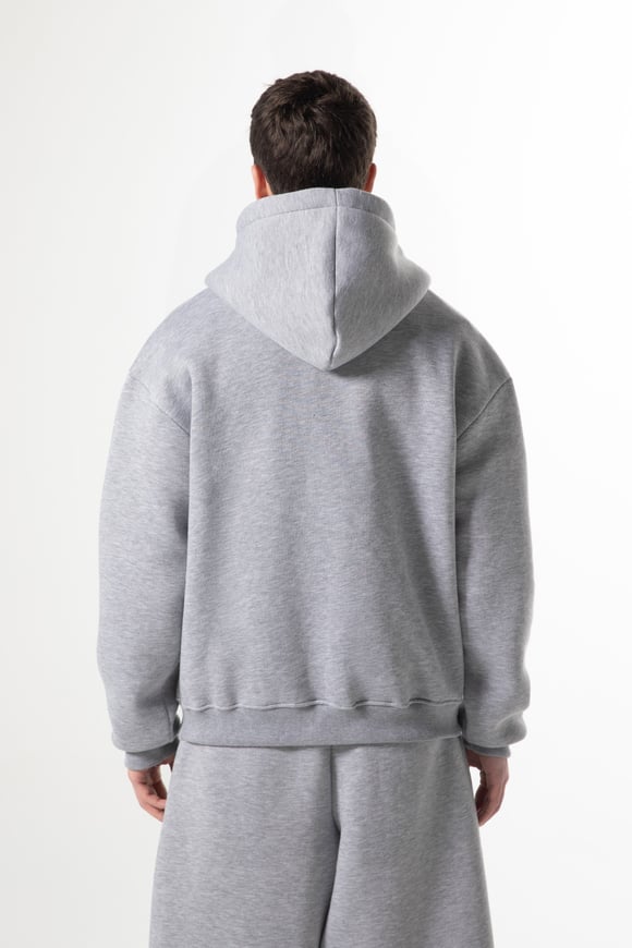 Flaw Nakışlı Zip Hoodie Gri Melanj