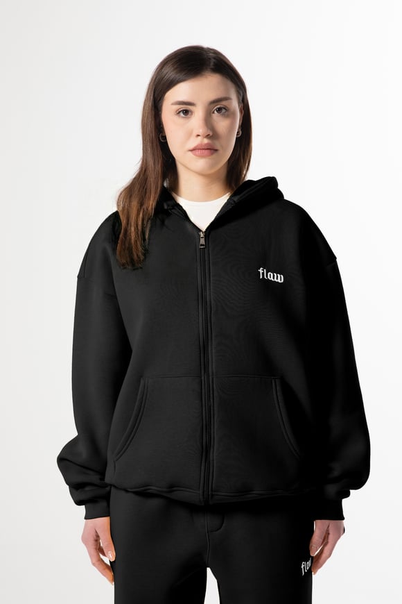 Flaw Nakışlı Zip Hoodie Siyah