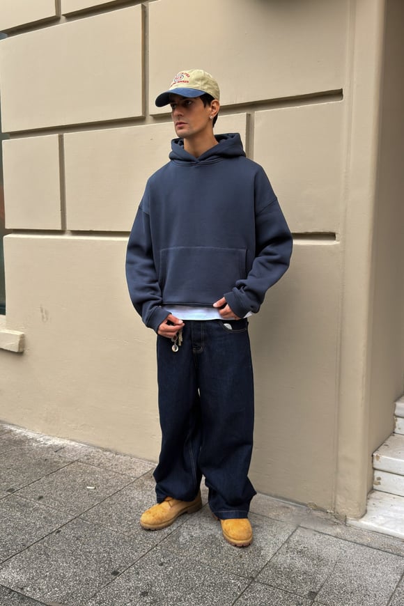 FW Star Cool Puff Boxy Fit Navy Blue Hoodie