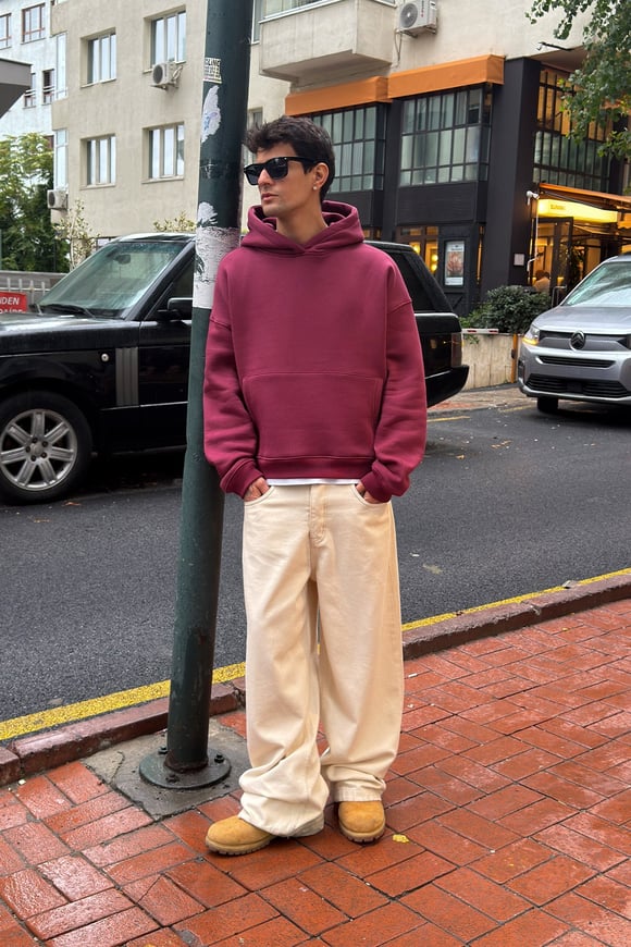 FW Star Cool Puff Boxy Fit Burgundy Hoodie
