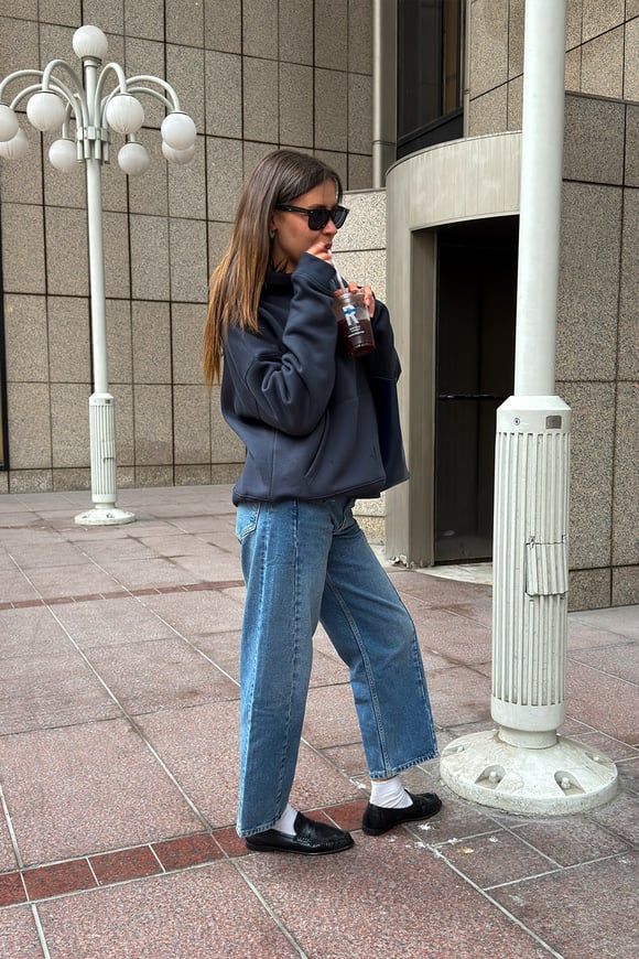 FW Star Cool Puff Boxy Fit Navy Blue Hoodie