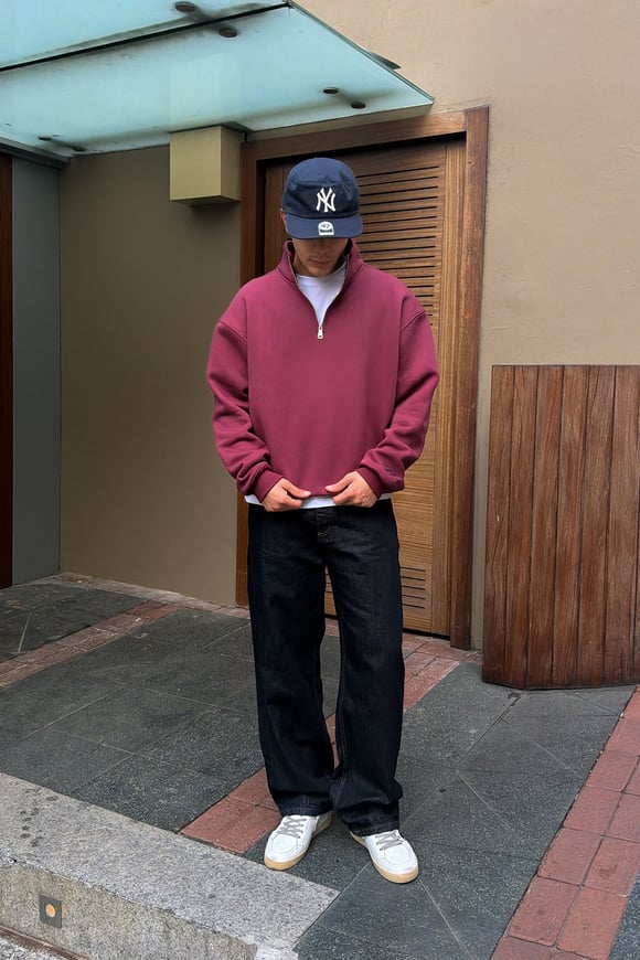 FW Cool Puff Relax Fit Burgundy Half Zip Sweat