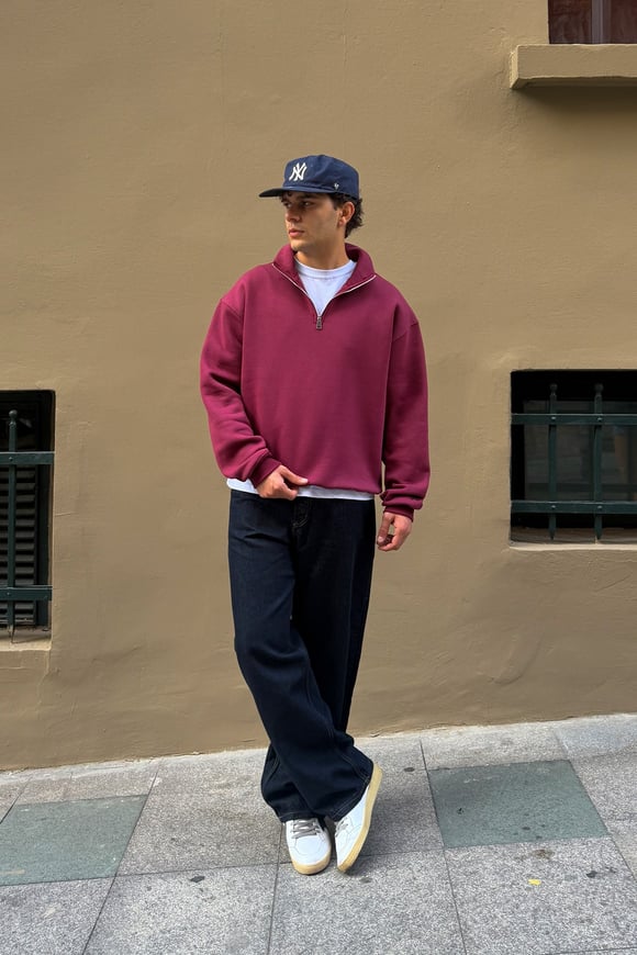 FW Cool Puff Relax Fit Burgundy Half Zip Sweat