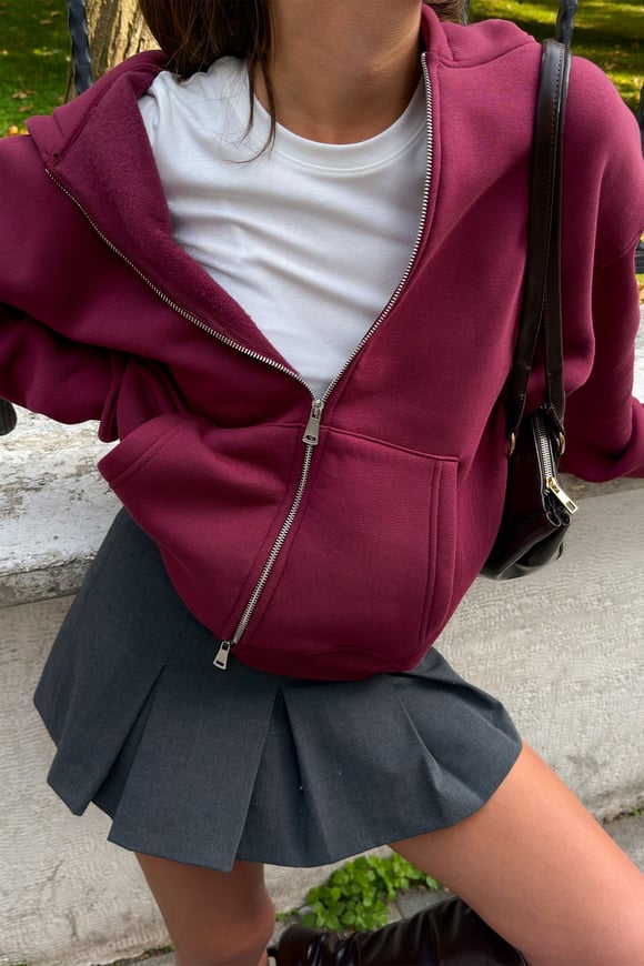 FW Cool Puff Relax Fit Burgundy Zip Hoodie