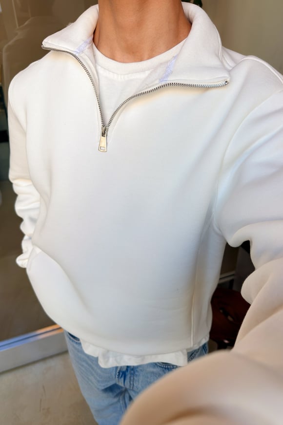 White Half Zip Sweat