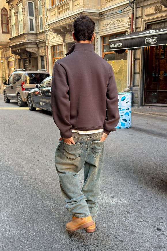 Dark Brown Half Zip Sweat