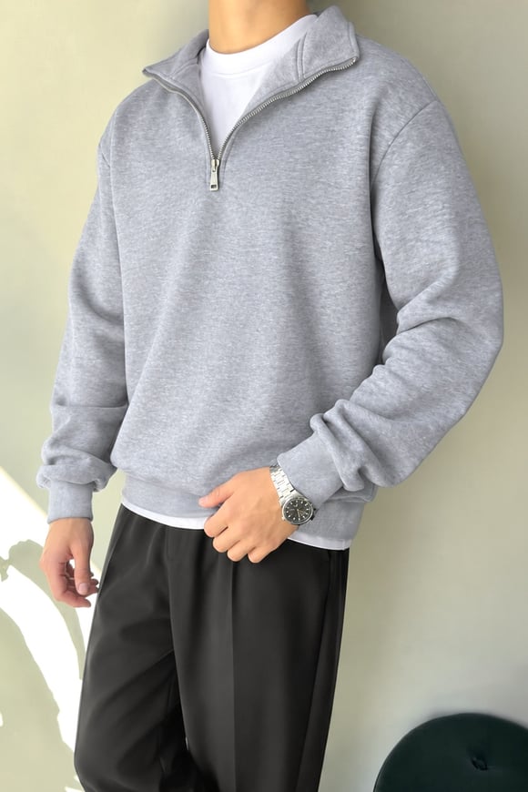 Half Zip Oversize Polo Yaka Sweatshirt