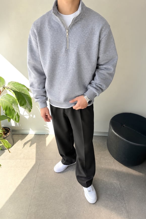 Half Zip Oversize Polo Yaka Sweatshirt