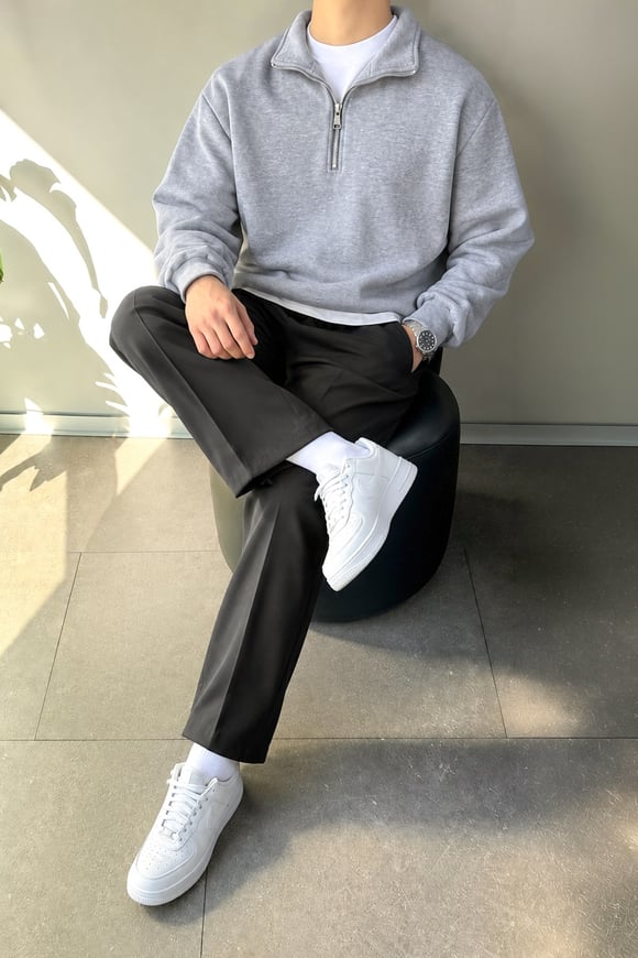 Half Zip Oversize Polo Yaka Sweatshirt