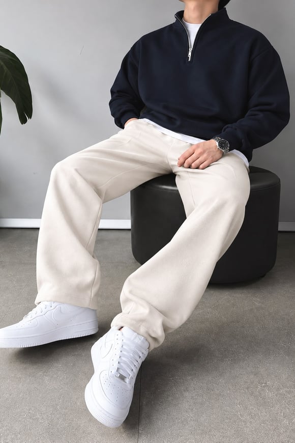 Half Zip Oversize Polo Yaka Sweatshirt