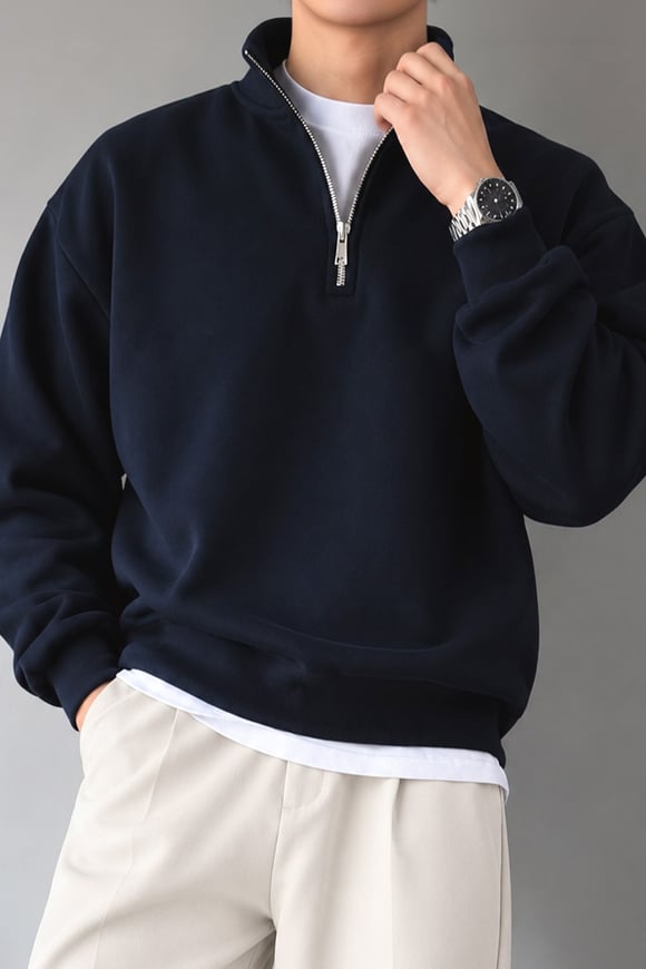 Half Zip Oversize Polo Yaka Sweatshirt